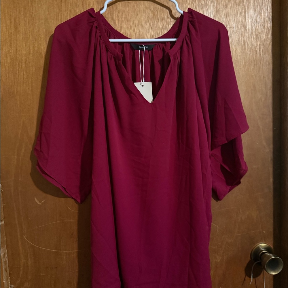 Red Flutter Sleeve Relaxed Blouse